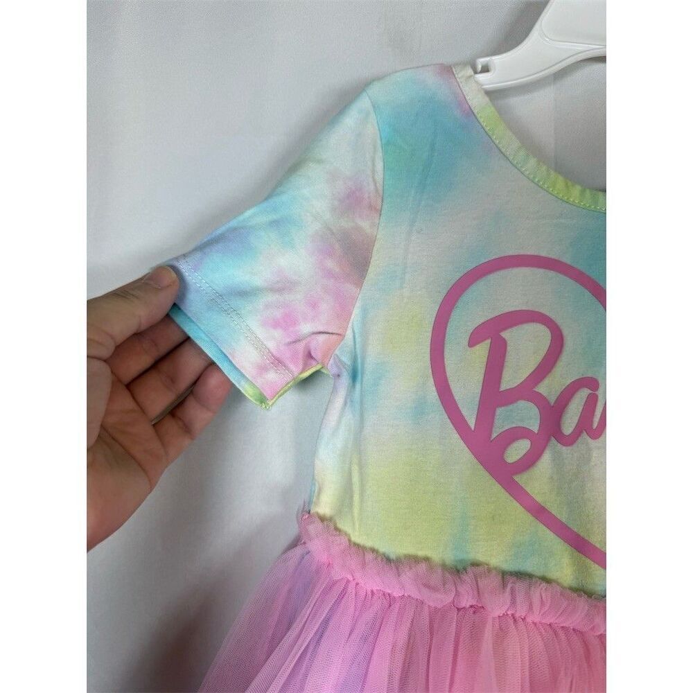 Barbie Girls Dress Size 3T Multicolor Tie-Dye Tulle Tutu Knee Length - Picture 4 of 14